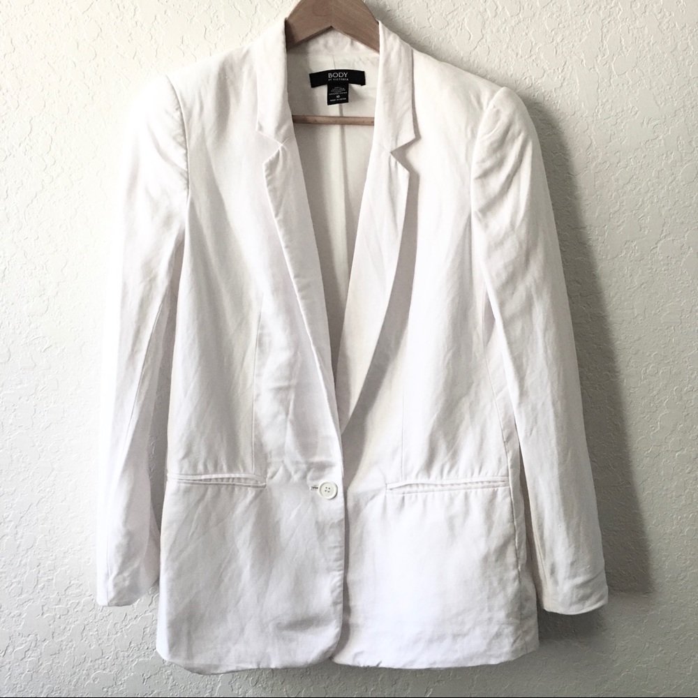 Ivory boxy linen blazer BODY Victoria Secret white
